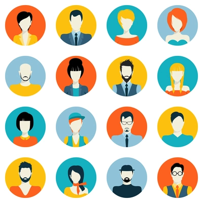 People avatar male and female human faces social network icons set isolated vector illustration