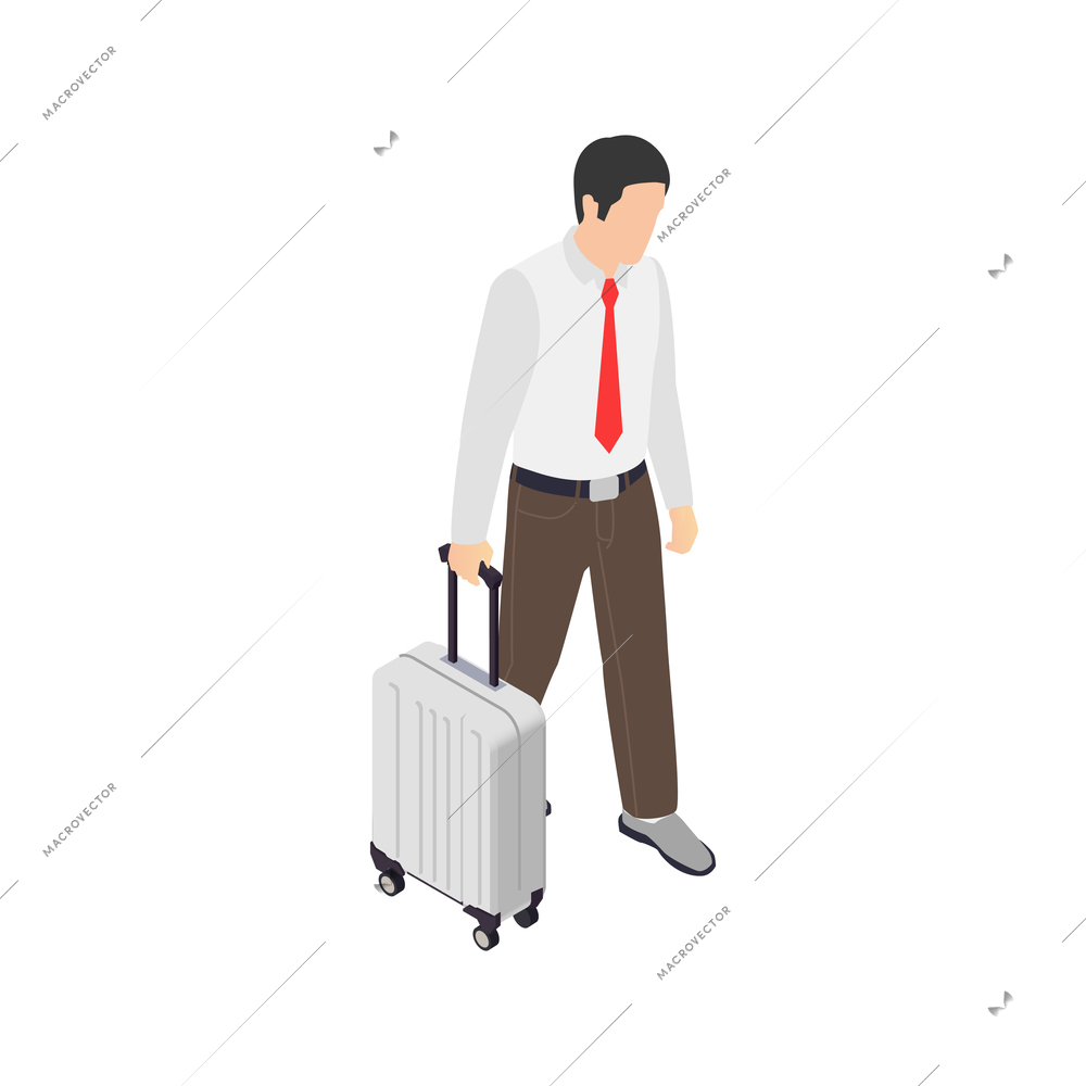 Professional burnout depression frustration isometric composition with character of business worker with suitcase vector illustration