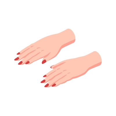 Isometric nails manicure composition with isolated images of female hands with lacquered nails vector illustration