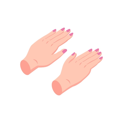 Isometric nails manicure composition with isolated image of female hands with colored nails vector illustration