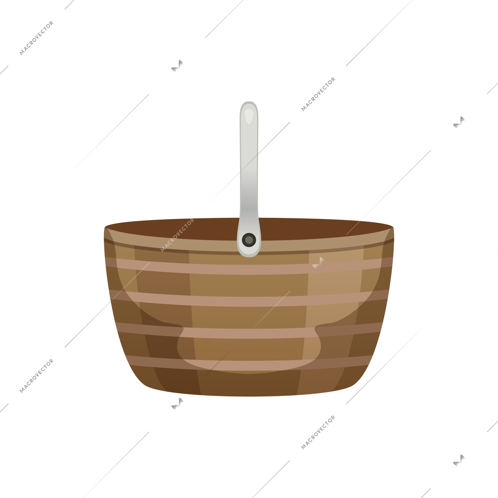 Shopping bag basket composition with isolated image of empty basket with handle vector illustration