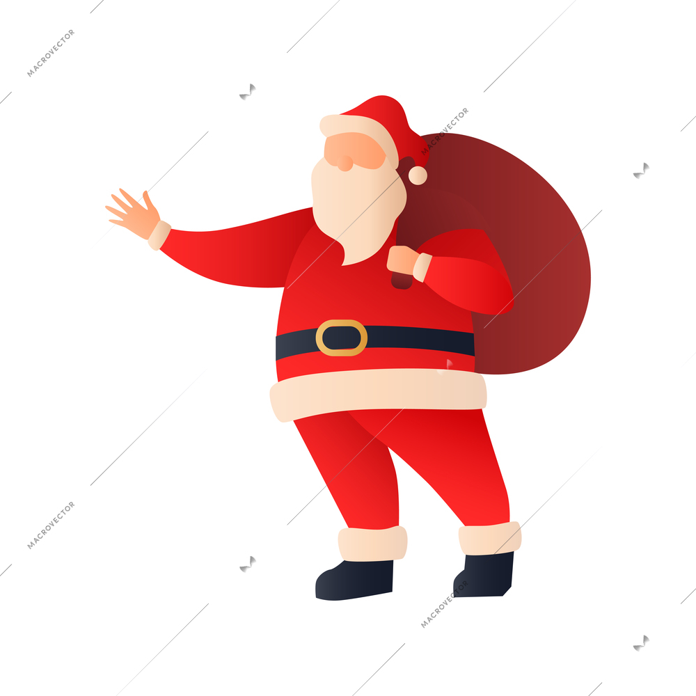 Christmas gradient flat composition with character of santa with big sack of gifts vector illustration