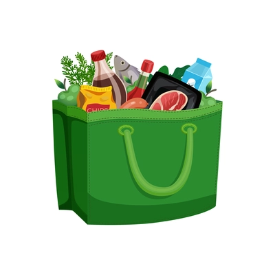 Shopping bag basket composition with isolated image of food in fabric bag vector illustration