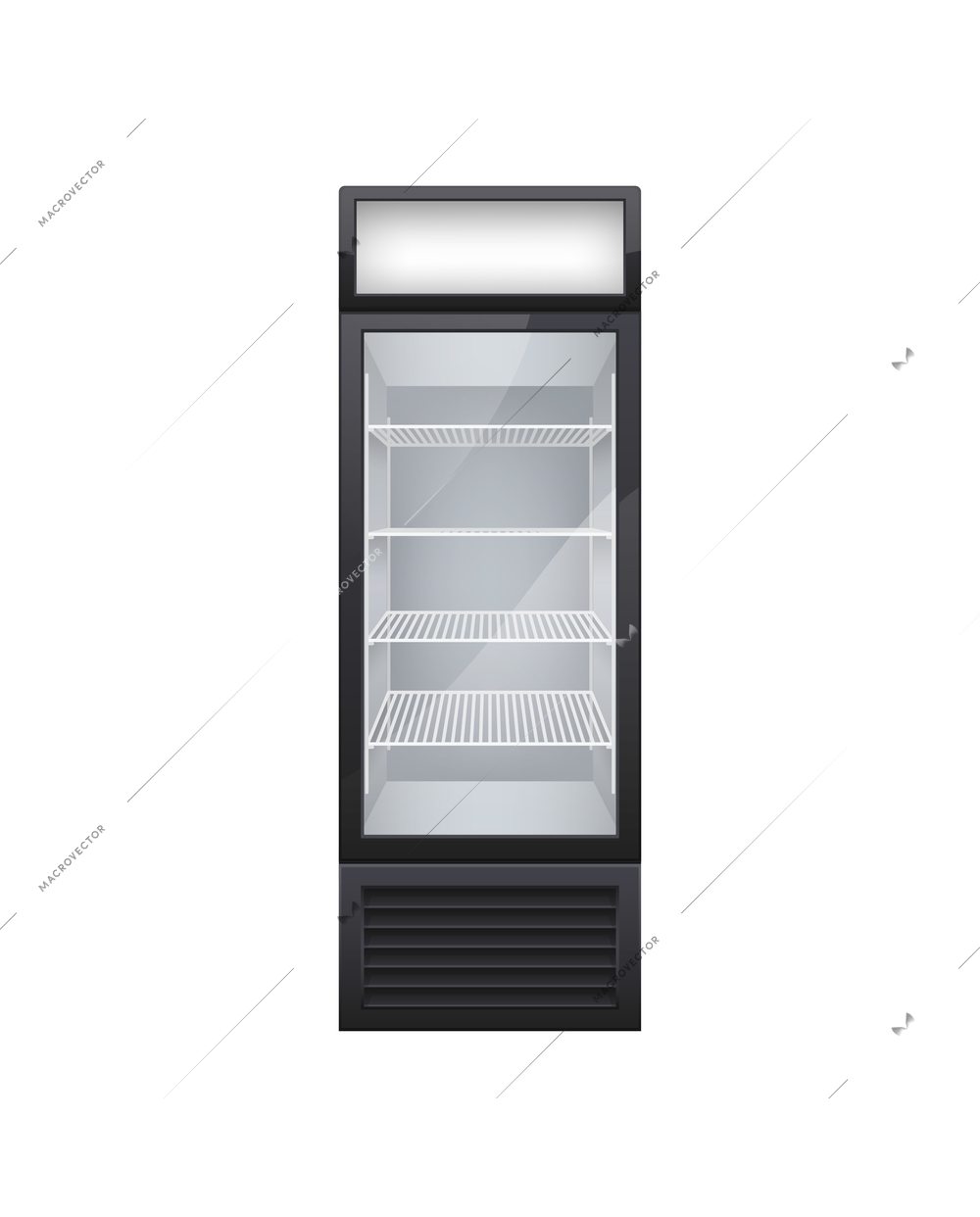 Commercial glass door drink fridge realistic composition with isolated image of single door fridge vector illustration