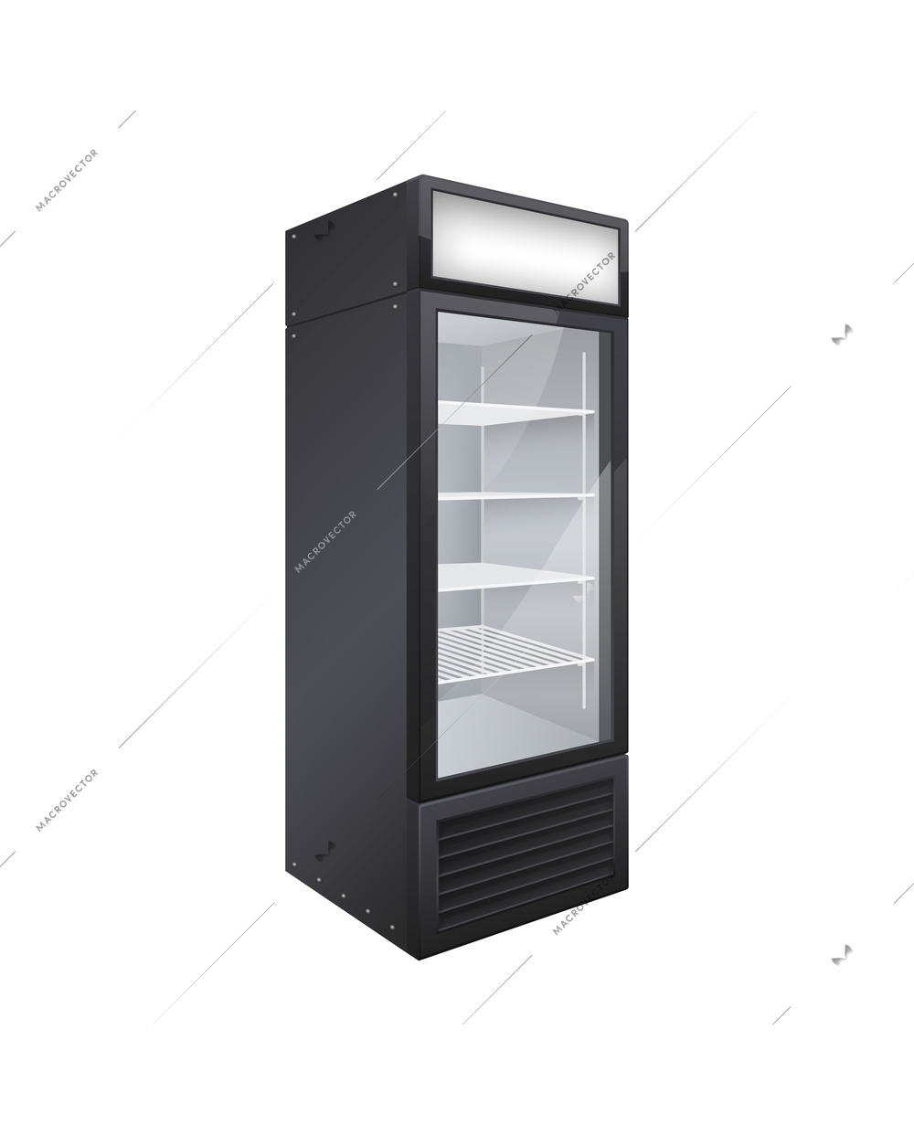 Commercial glass door drink fridge realistic composition with isolated image of shop fridge vector illustration