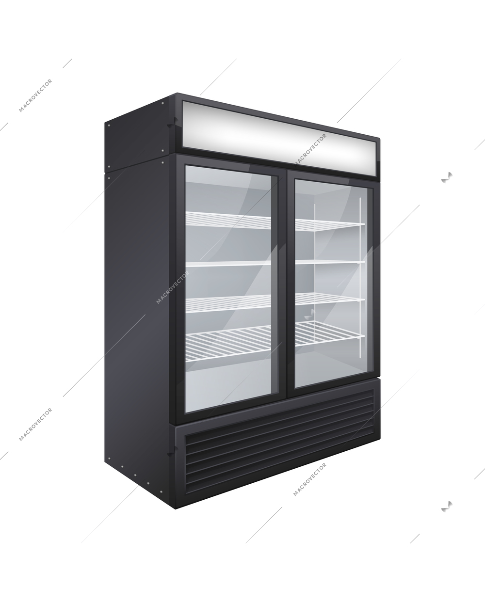 Commercial glass door drink fridge realistic composition with isolated image of double door shop fridge vector illustration