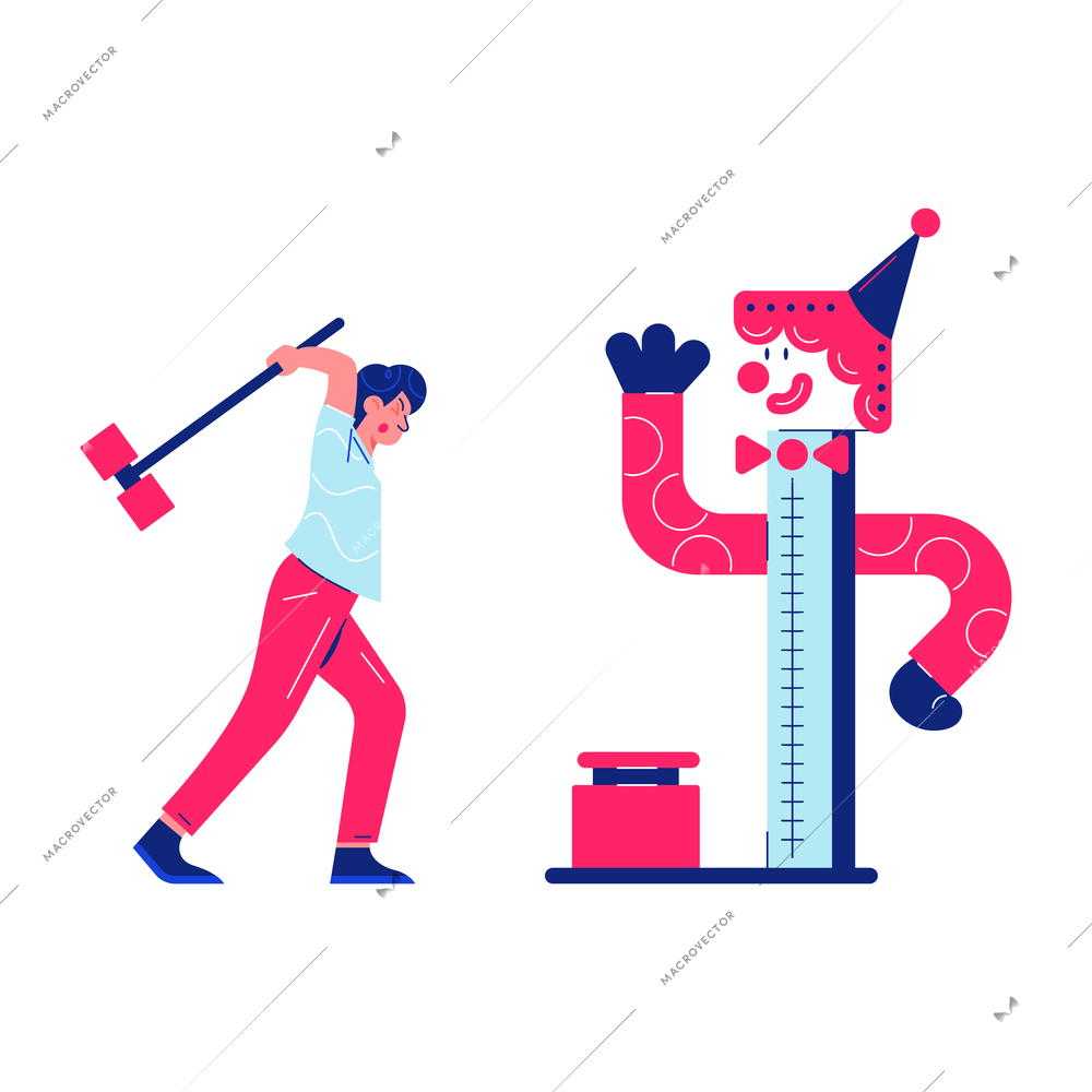 Circus funfair composition with human character of man with hammer vector illustration