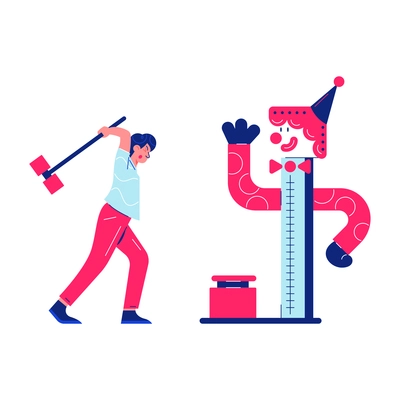 Circus funfair composition with human character of man with hammer vector illustration