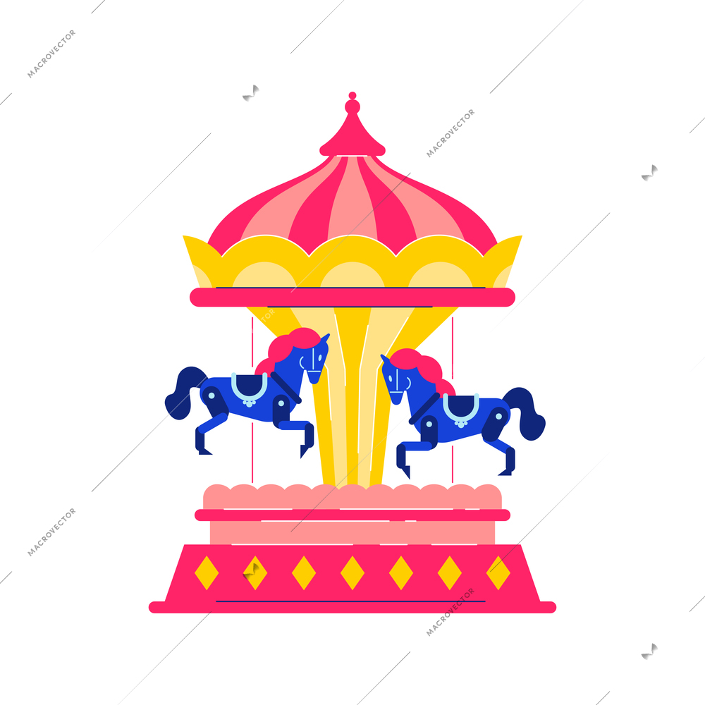 Circus funfair composition with isolated image of spinning carousel with horses vector illustration