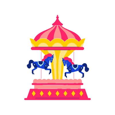 Circus funfair composition with isolated image of spinning carousel with horses vector illustration