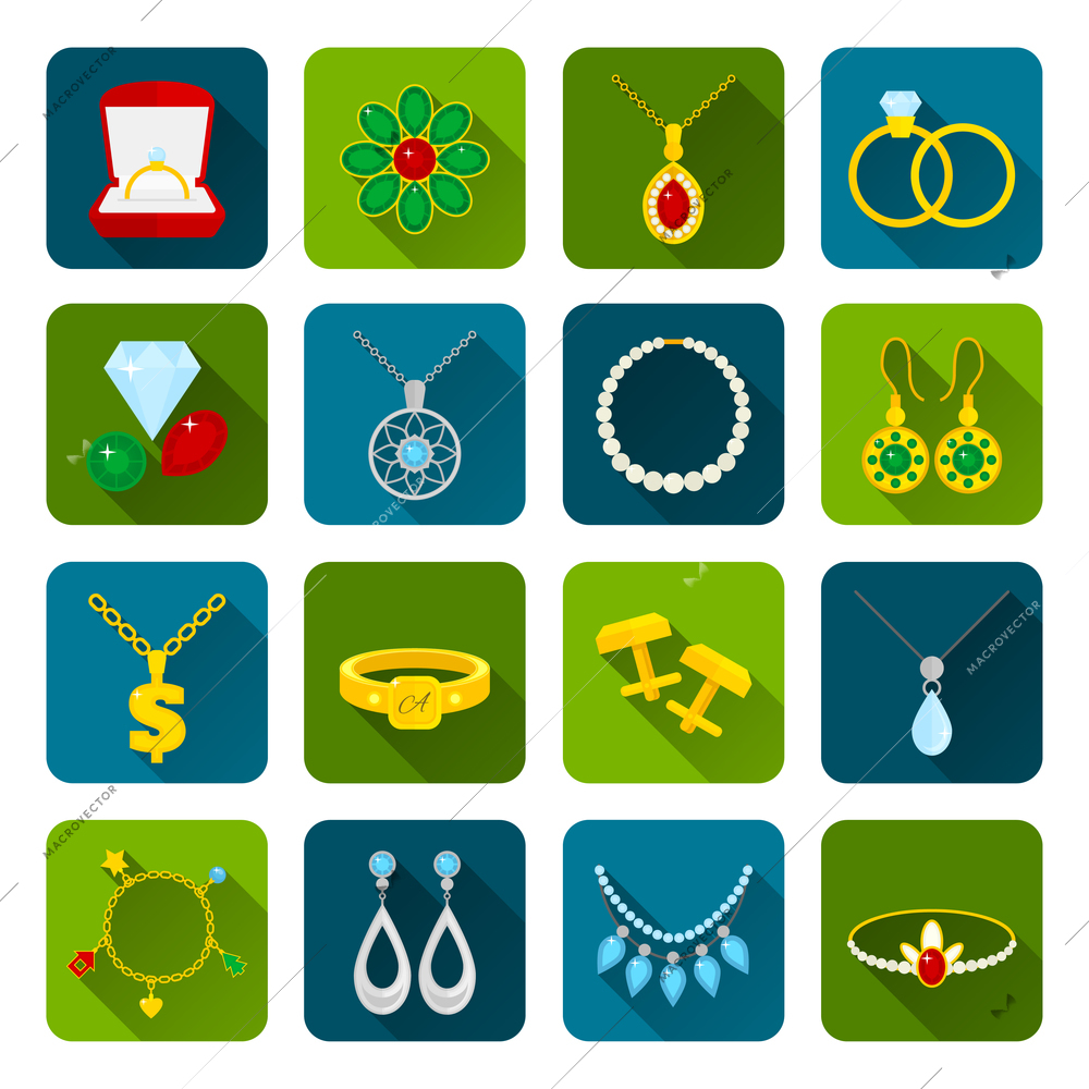 Jewelry icons set of expensive golden diamond treasures isolated vector illustration