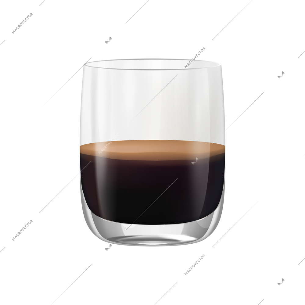 Coffee drinks realistic composition with transparent glass with black coffee vector illustration