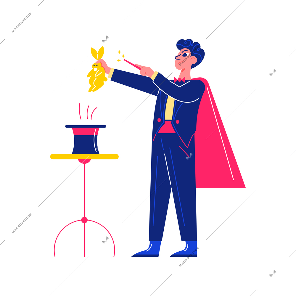 Circus funfair composition with human character of magician doing tricks with hat vector illustration