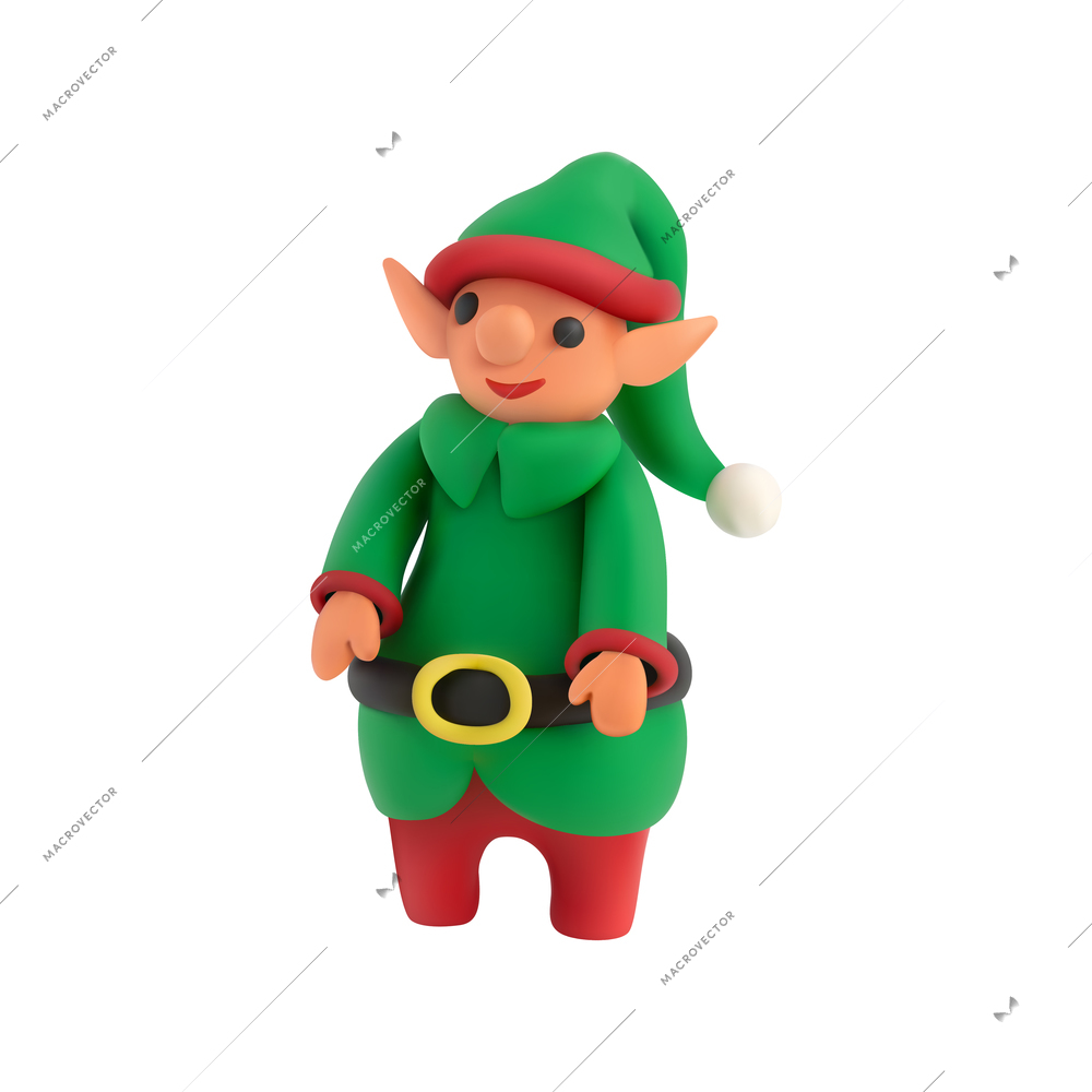 Christmas plasticine realistic composition with isolated character of green elf vector illustration