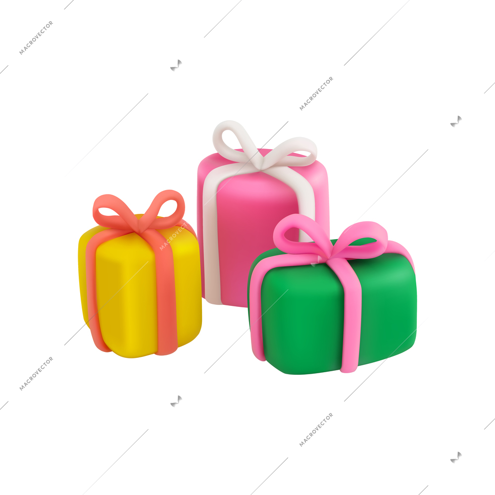 Christmas plasticine realistic composition with isolated images of colorful gift boxes vector illustration