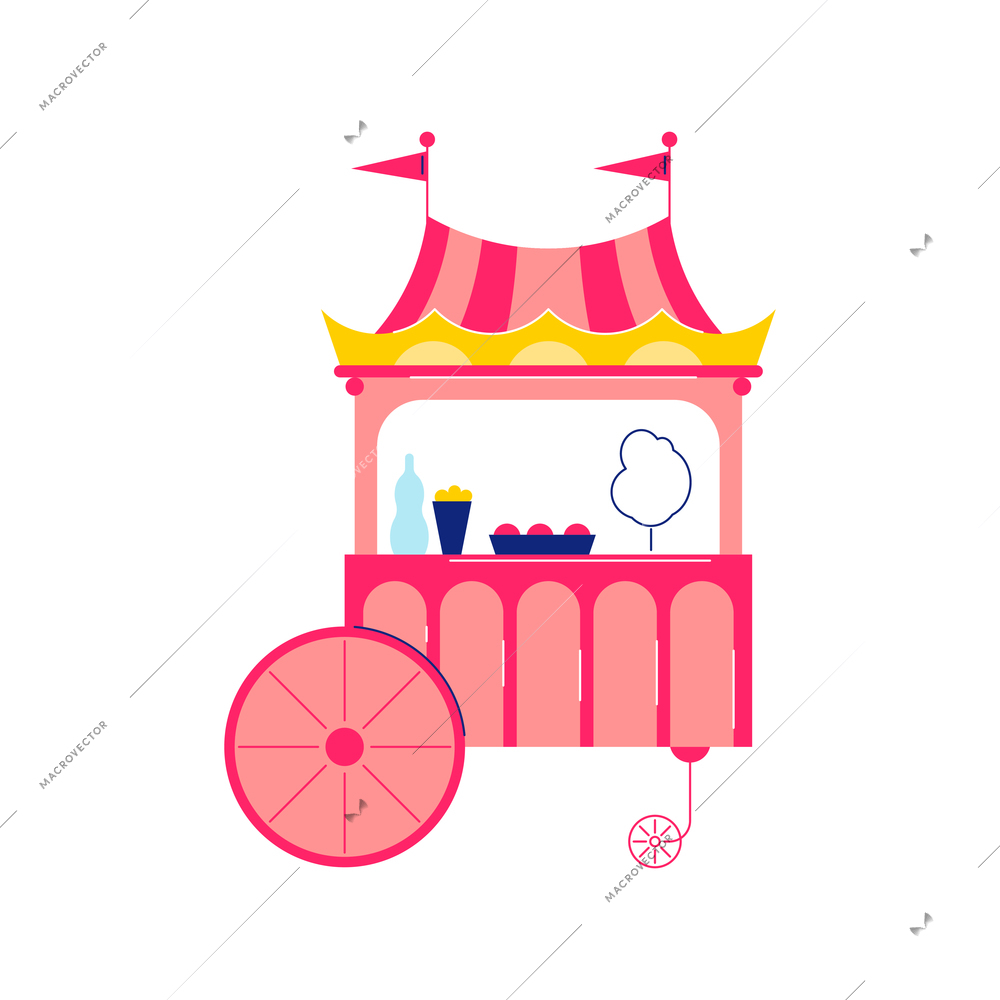 Circus funfair composition with isolated image stall selling cotton candies vector illustration