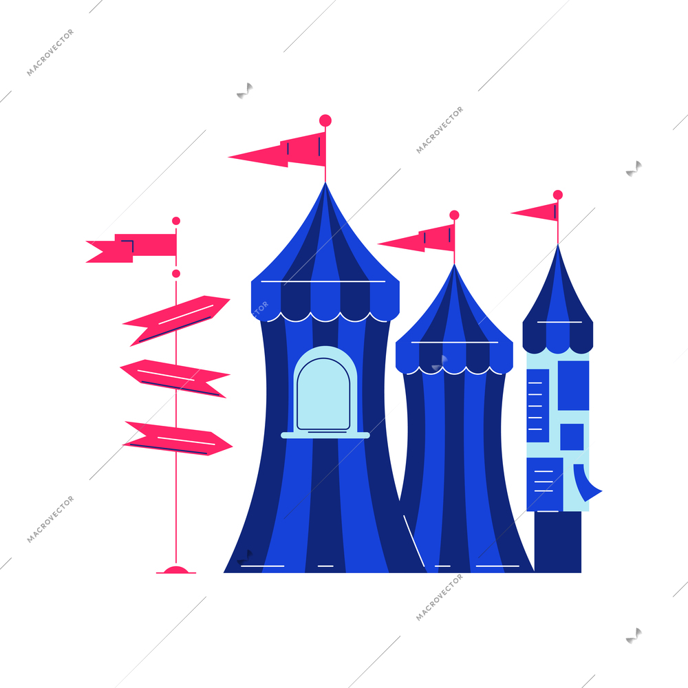 Circus funfair composition with images of big tops with arrow pointers vector illustration