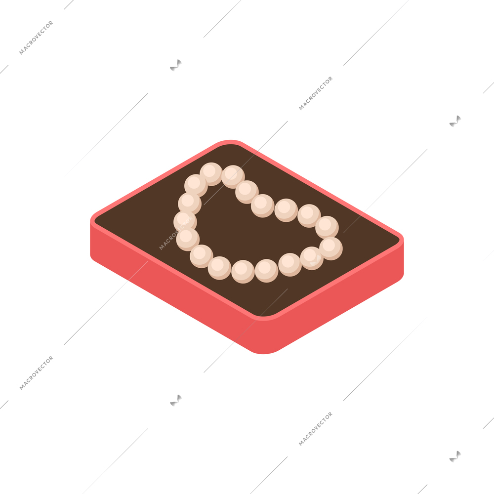 Pawn shop isometric composition with isolated image of beads in case vector illustration