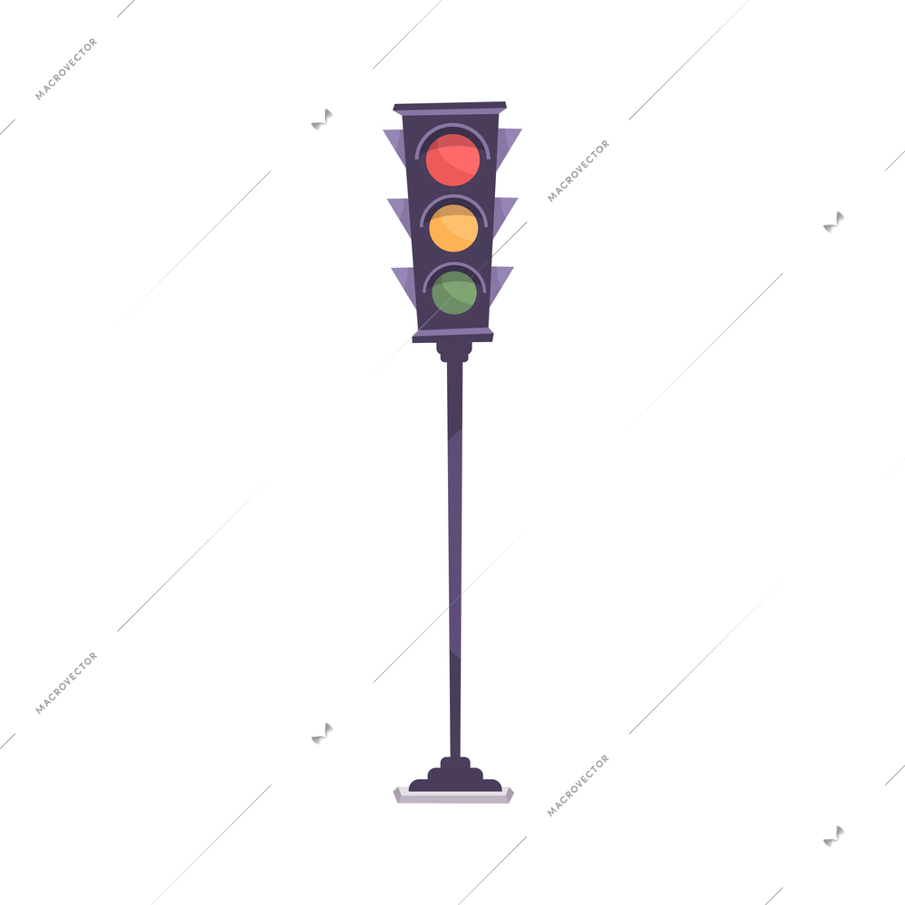 Traffic police flat composition with isolated image of traffic light vector illustration