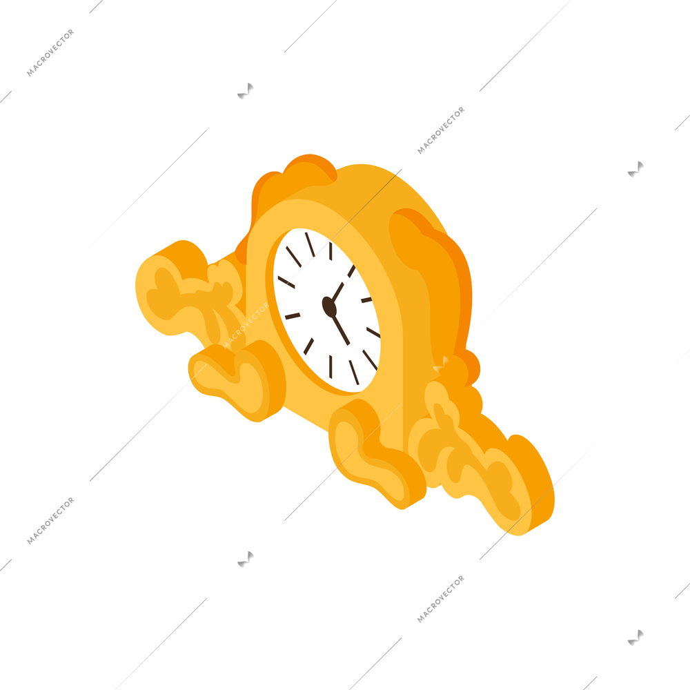 Pawn shop isometric composition with isolated image of antique watch with golden body vector illustration