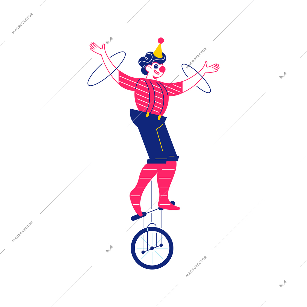 Circus funfair composition with human character of juggler on monocycle vector illustration