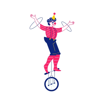 Circus funfair composition with human character of juggler on monocycle vector illustration