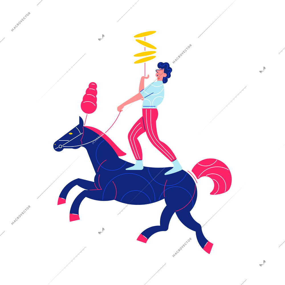 Circus funfair composition with human character of juggler riding horse vector illustration