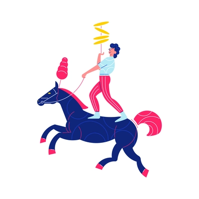 Circus funfair composition with human character of juggler riding horse vector illustration