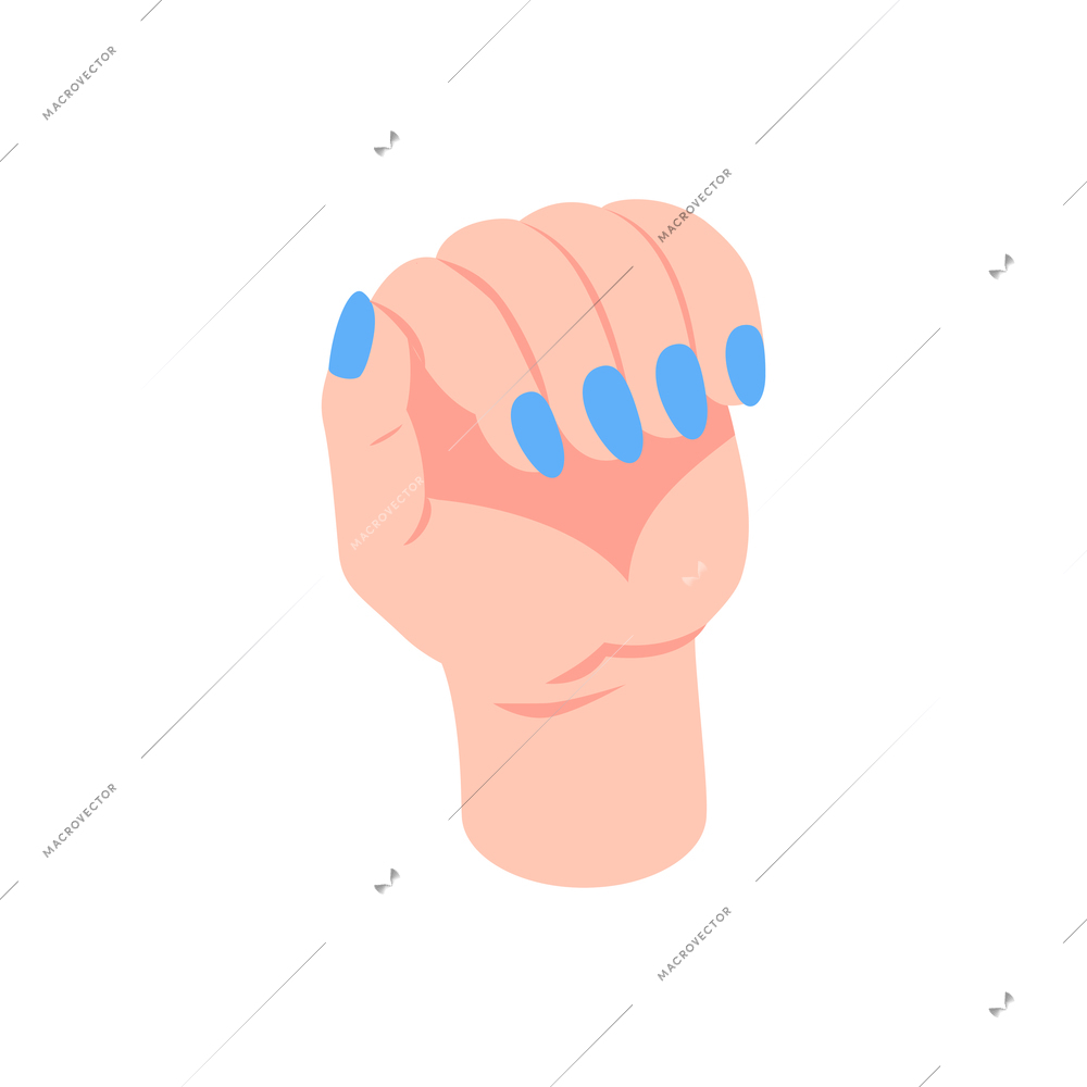 Isometric nails manicure composition with isolated image of human hand with nails lacquered in blue vector illustration