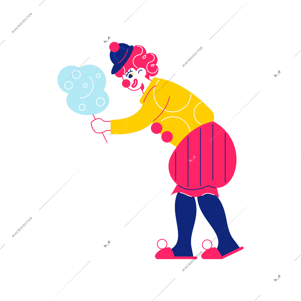 Circus funfair composition with human character of clown holding cotton candy vector illustration