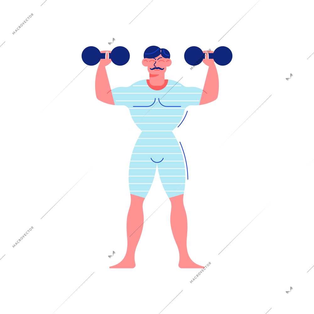 Circus funfair composition with human character of strongman raising dumbbells vector illustration