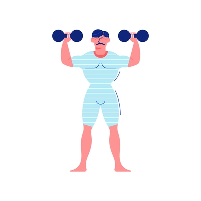 Circus funfair composition with human character of strongman raising dumbbells vector illustration