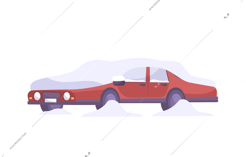 Weather composition with flat isolated image of car stuck under piles of snow vector illustration