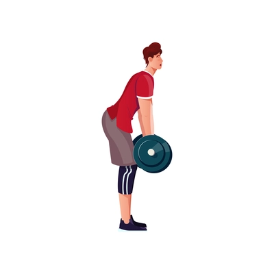 Bodybuilding composition with isolated human character of man holding barbell vector illustration