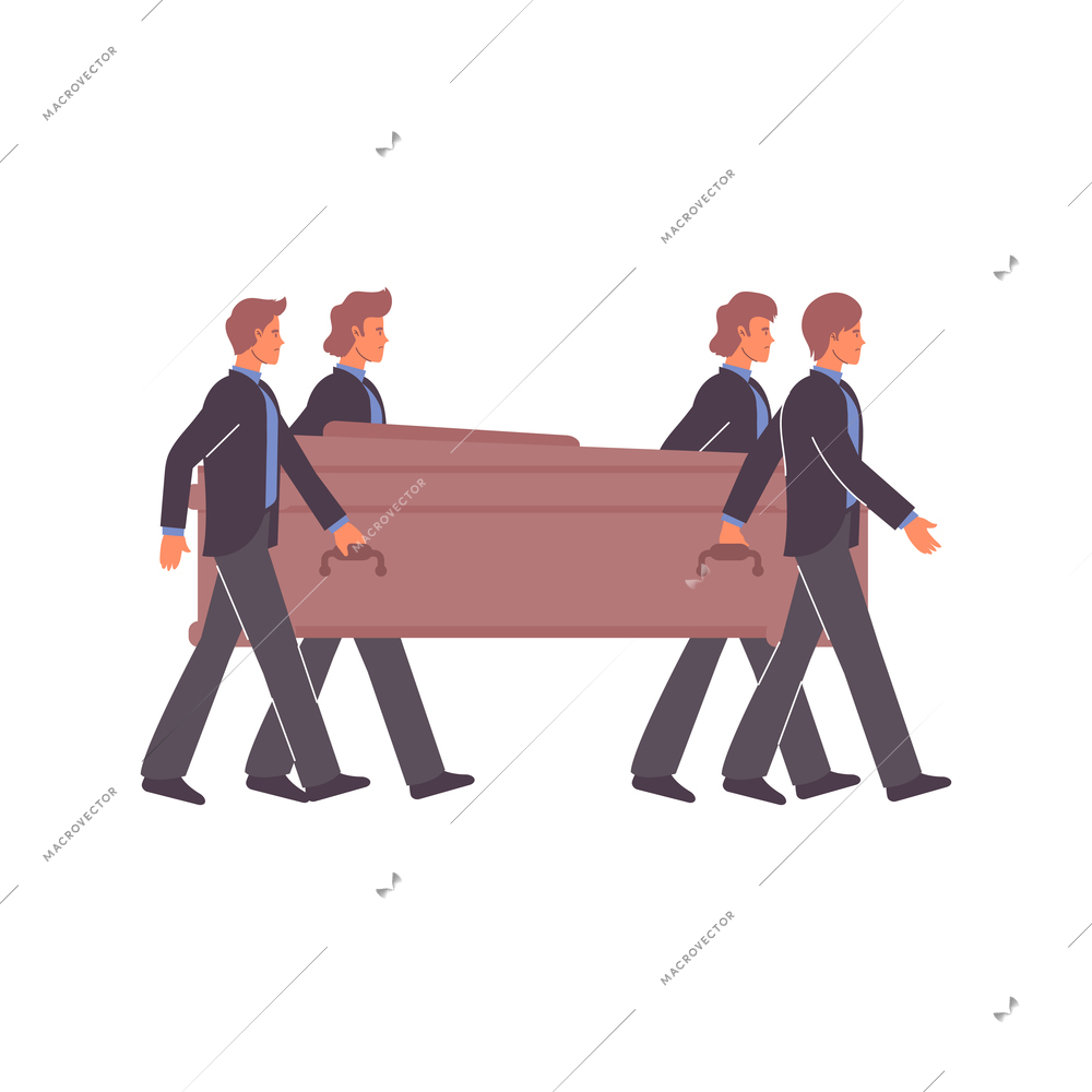 Funeral services composition of flat icons and human characters carrying eternity box vector illustration
