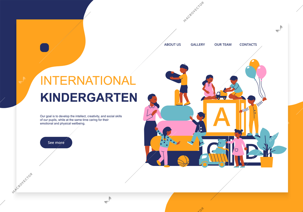 Kindergarten flat concept vector illustration