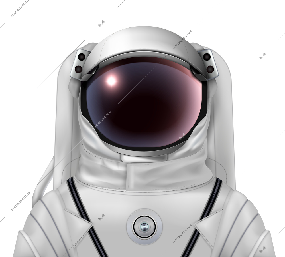 Astronaut in space helmet realistic composition with isolated image of cosmonaut wearing spacesuit on blank background vector illustration