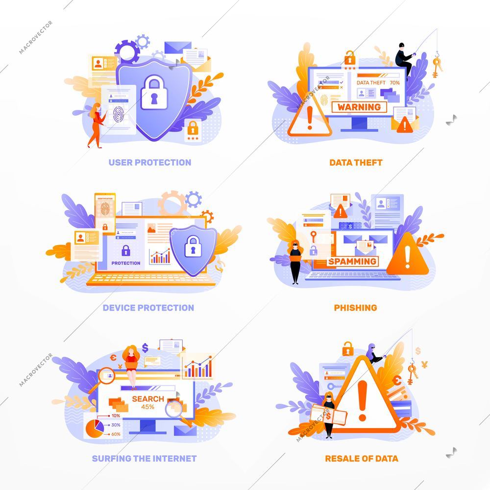 Data privacy day icons color flat compositions with editable text captions alert lock and shield icons vector illustration