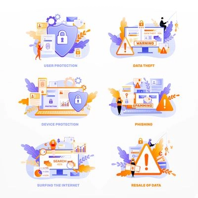 Data privacy day icons color flat compositions with editable text captions alert lock and shield icons vector illustration