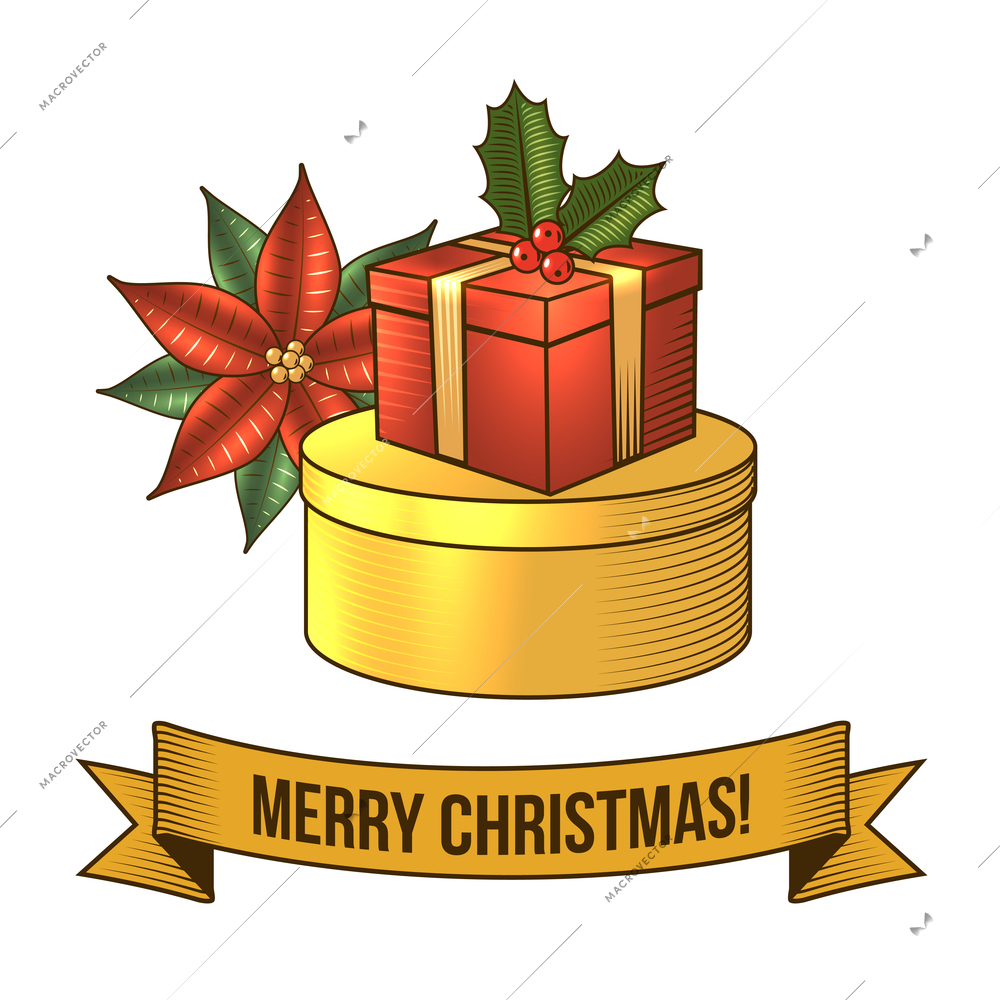 Merry christmas new year holiday gift boxes icon with ribbon vector illustration