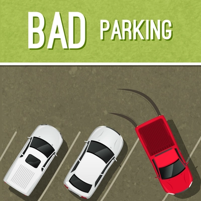 Bad incorrect parking scene poster with red car vector illustration