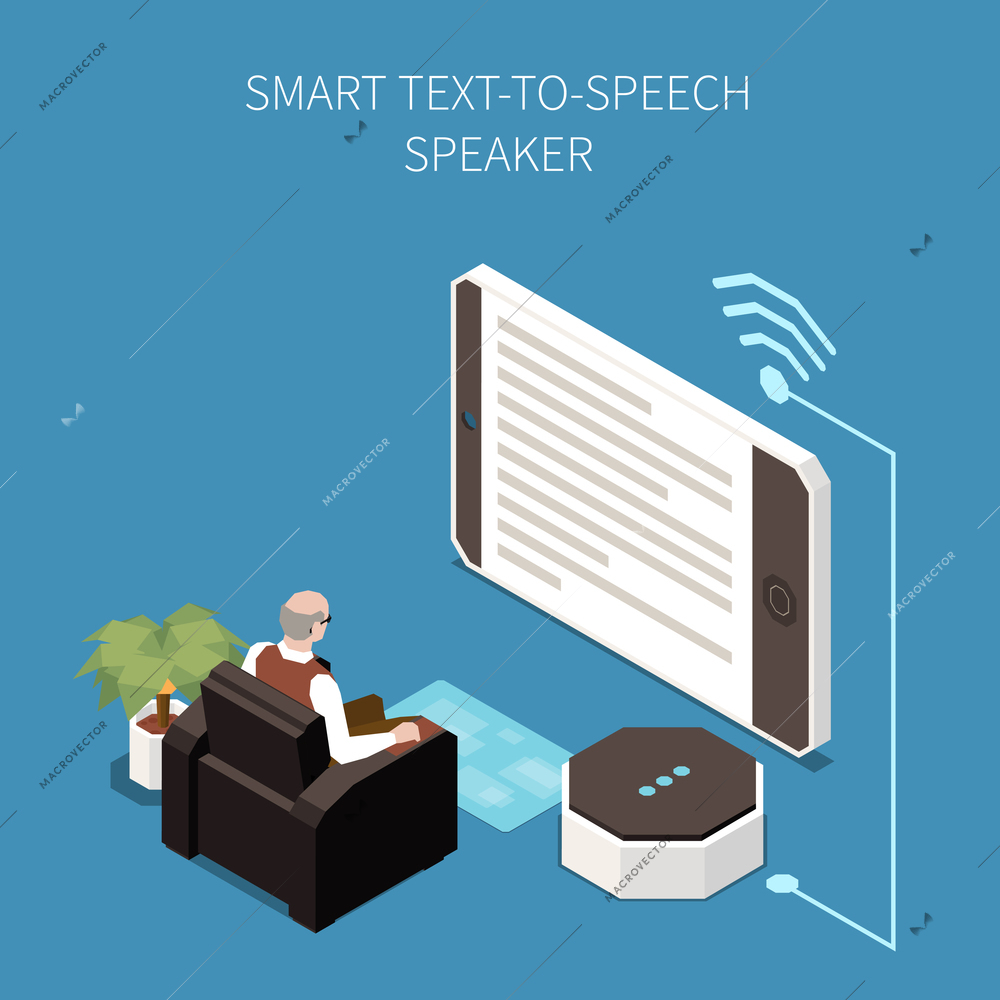 Technology for disabled people isometric composition with view of text speech translation system for blind person vector illustration