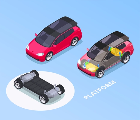 Car designer profession isometric set with platform symbols isolated vector illustration