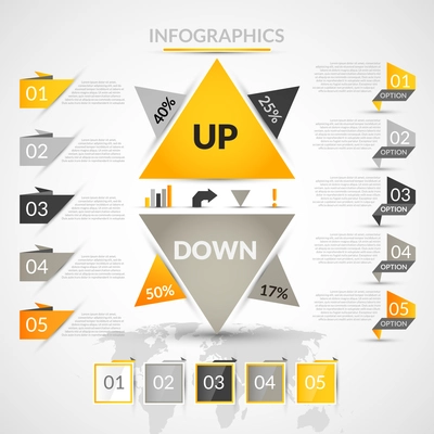 Origami notebook infographic elements with up and down arrows vector illustration