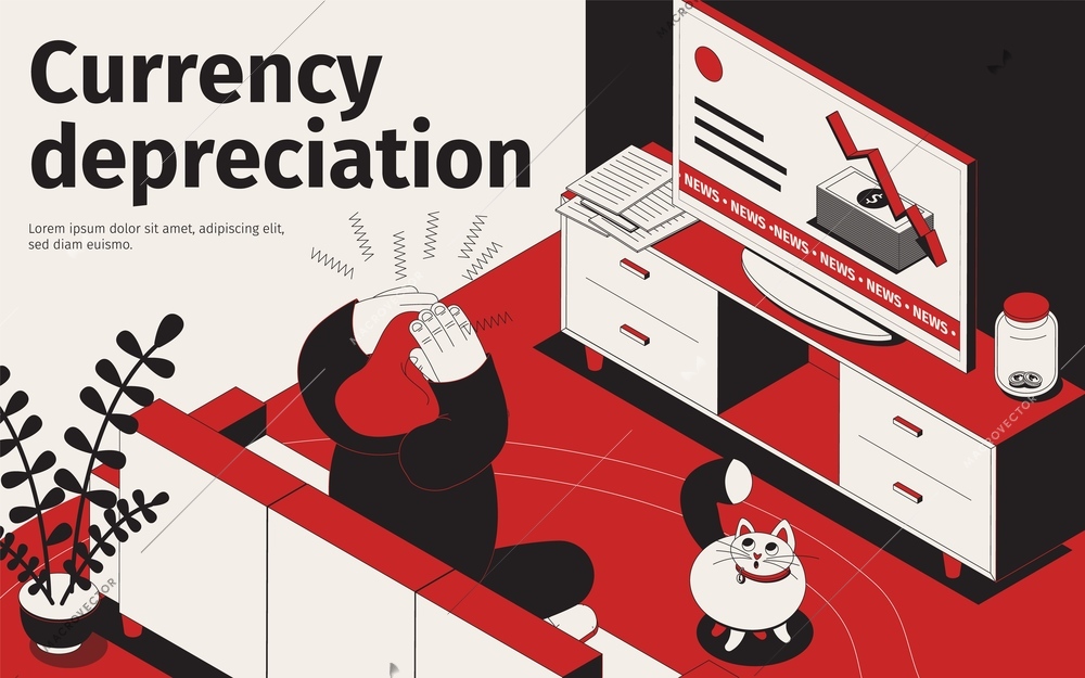 Currency depreciation isometric composition vector illustration