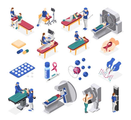 World cancer day isometric icons set with healthcare symbols isolated vector illustration