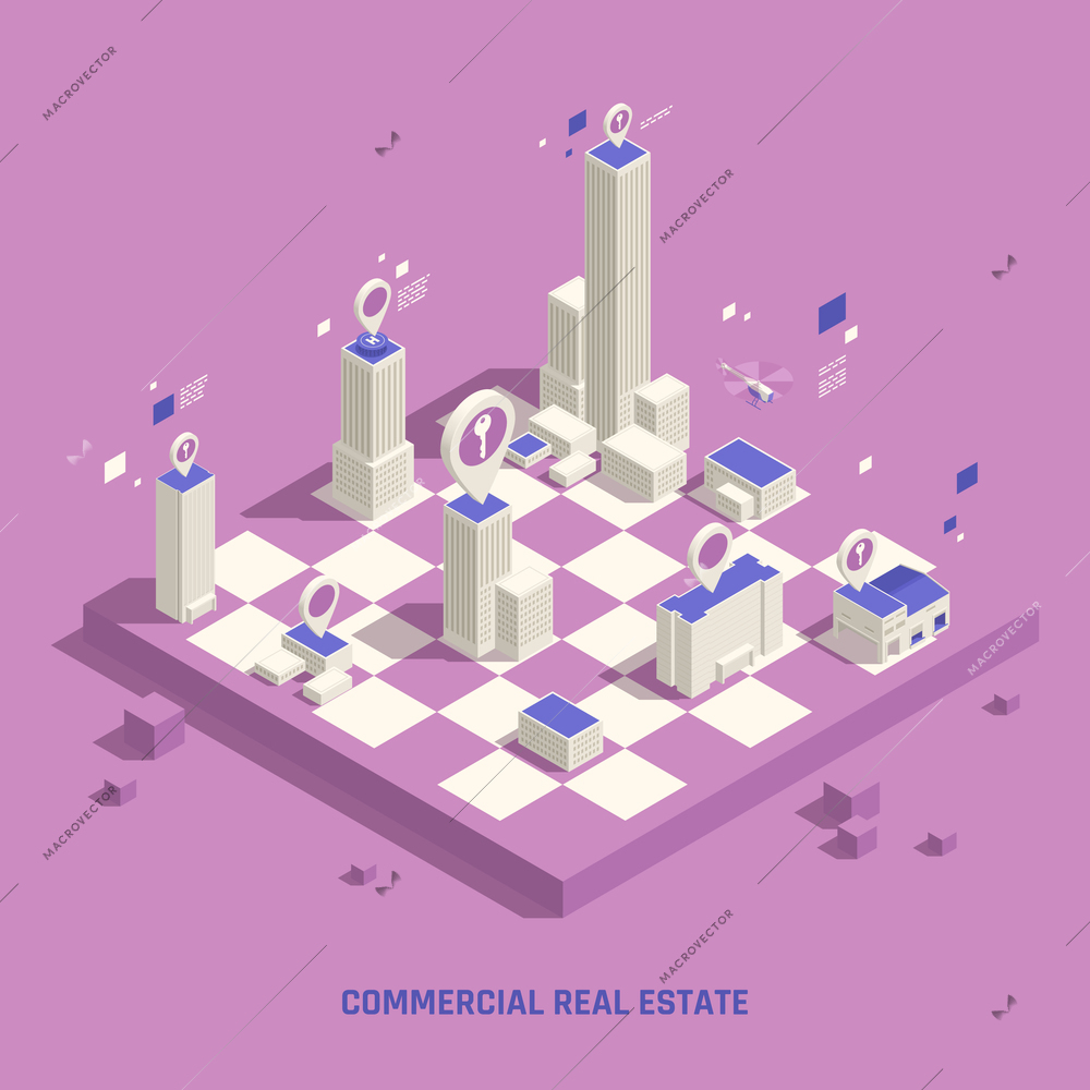 Commercial real estate location choice preferences online navigation model with chessboard strategy symbol isometric background vector illustration