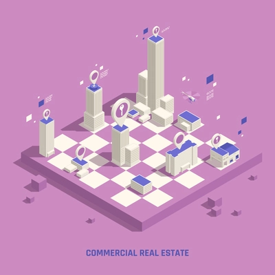 Commercial real estate location choice preferences online navigation model with chessboard strategy symbol isometric background vector illustration