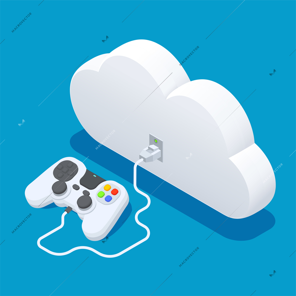 Cloud gaming service isometric concept with cyberspace symbols vector illustration