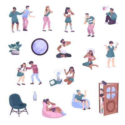 All fools set with flat icons and human characters of people making pranks of each other vector illustration